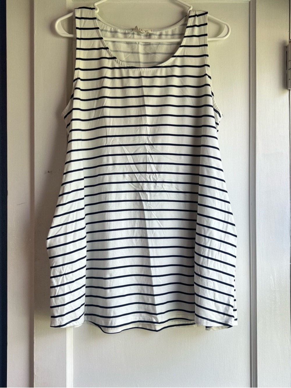 Striped White & Black Sleeveless Women’s Tank Top